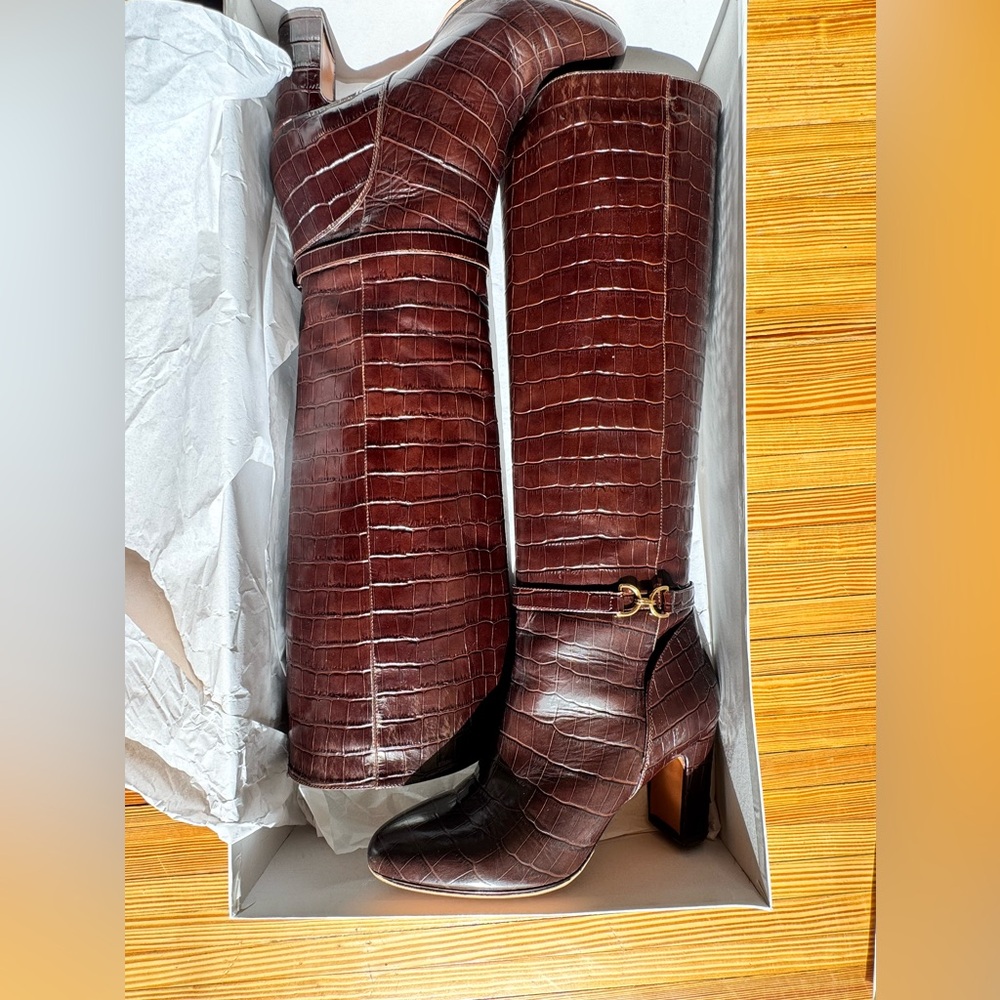 Rouje Loana chocolat croc tall boots - Picture 7 of 9